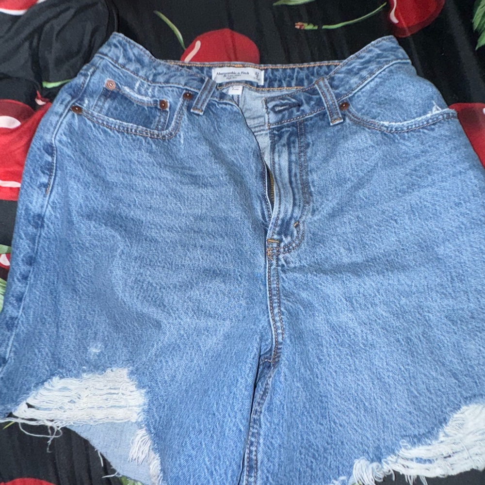 Abercrombie & Fitch High Rise Blue Denim Shorts